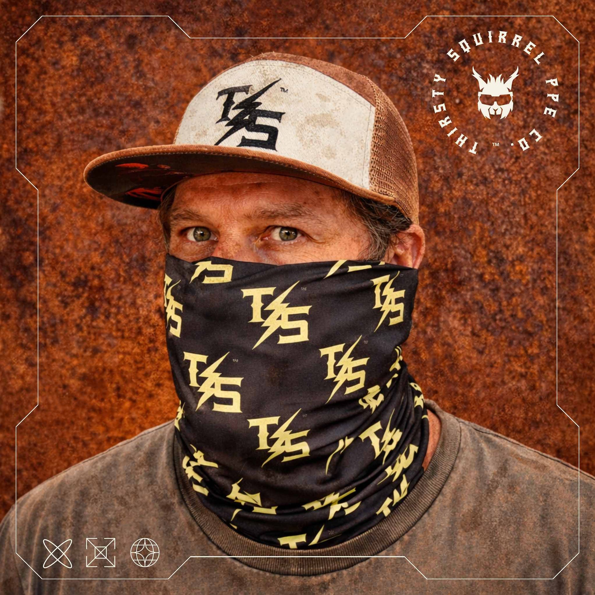 Thirsty Squirrel Face Sock - UPF 50 Black & Yellow Face Sock