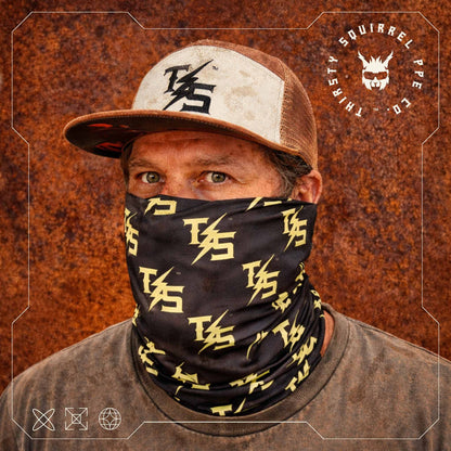 Thirsty Squirrel Face Sock - UPF 50 Black & Yellow Face Sock