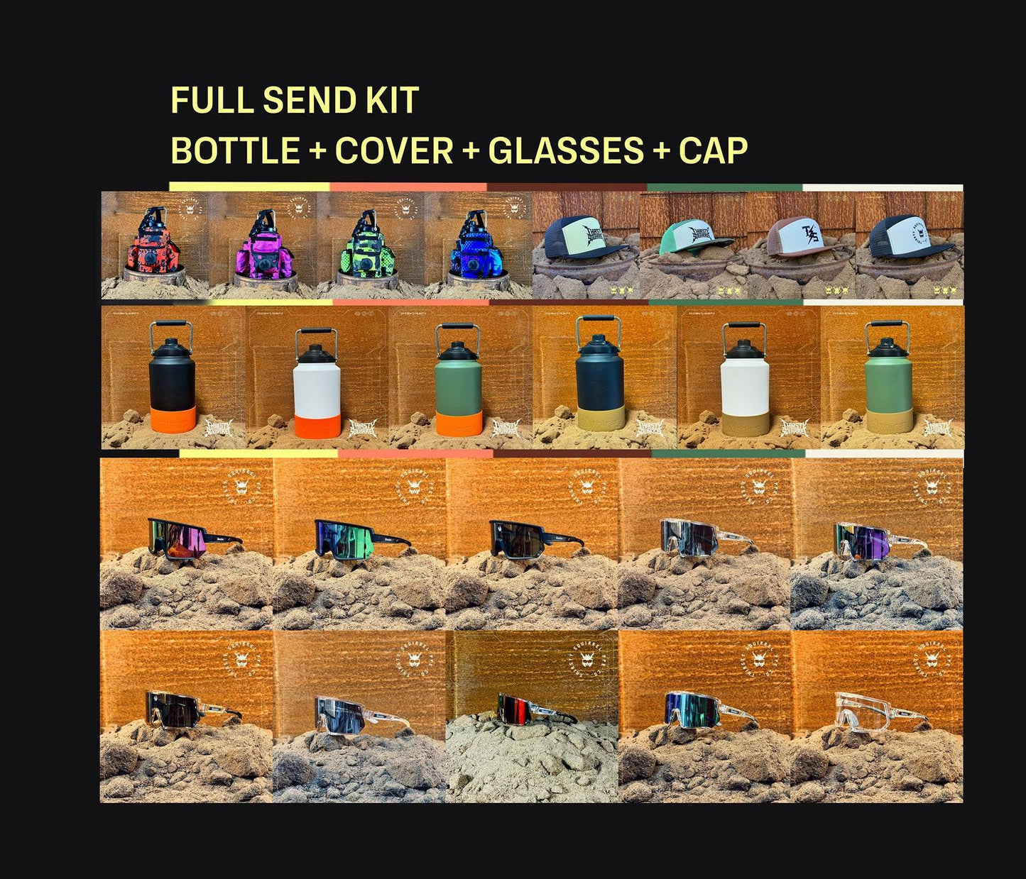 FULL SEND KIT — BOTTLE + COVER + SUNGLASSES + CAP