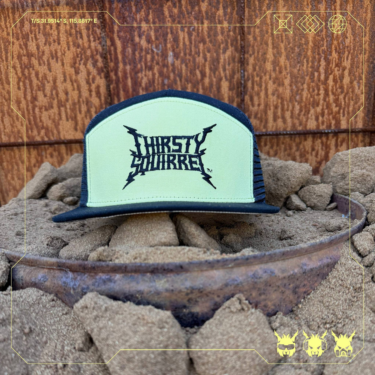 Thirsty Squirrel Black and Yellow Snapback Cap
