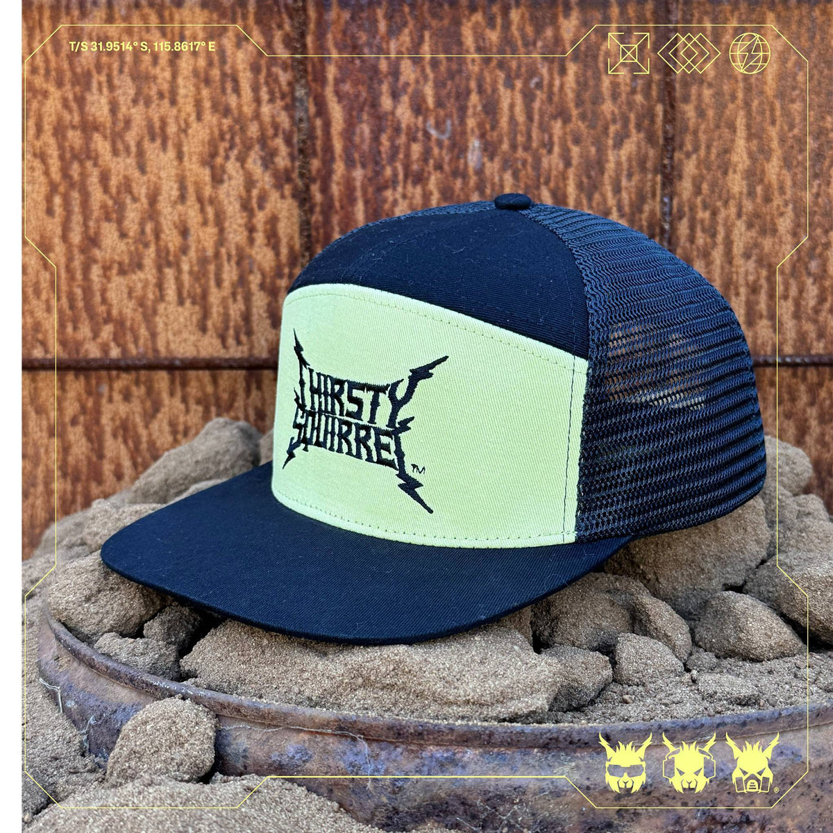 Thirsty Squirrel Black and Yellow Snapback Cap