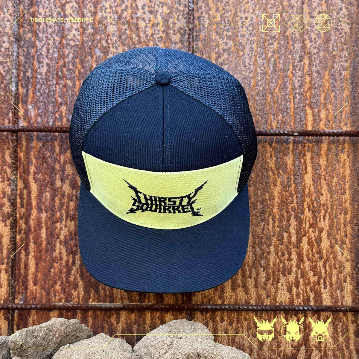 Thirsty Squirrel Black and Yellow Snapback Cap