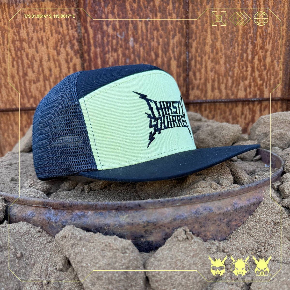 Thirsty Squirrel Black and Yellow Snapback Cap