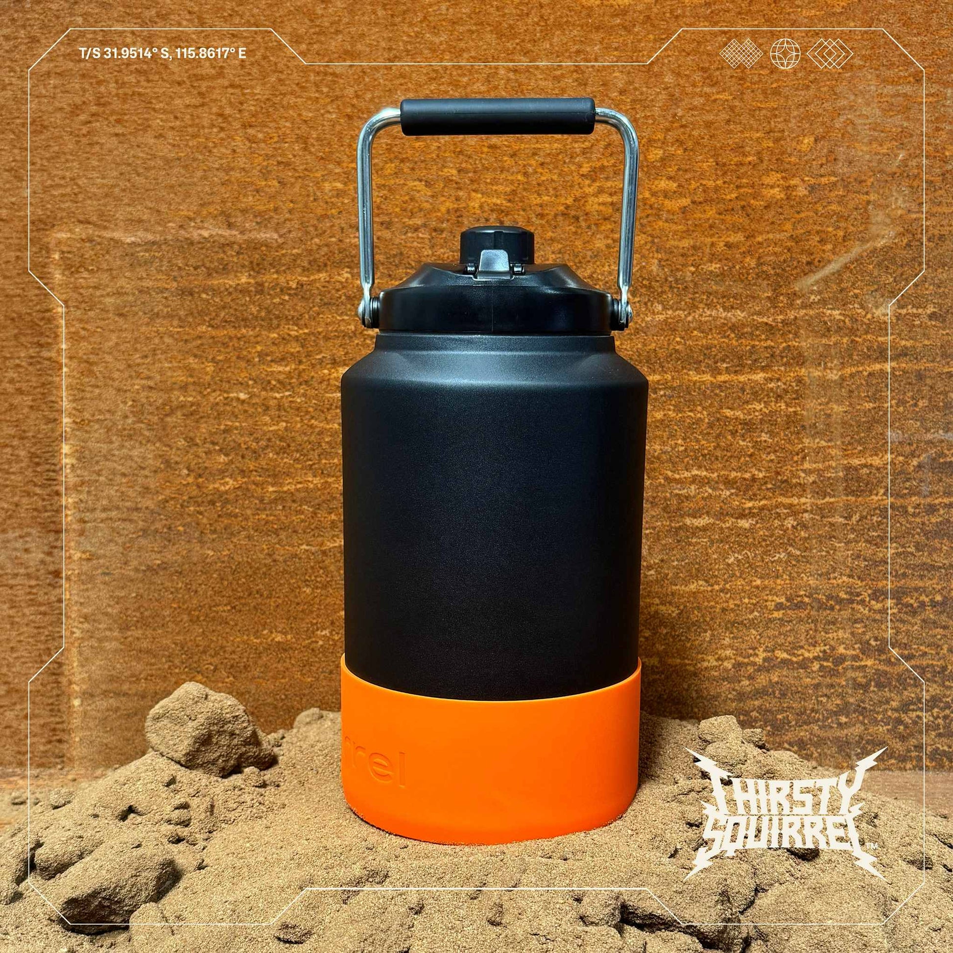 Thirsty Squirrel Water Bottle Black-Orange 3.8L