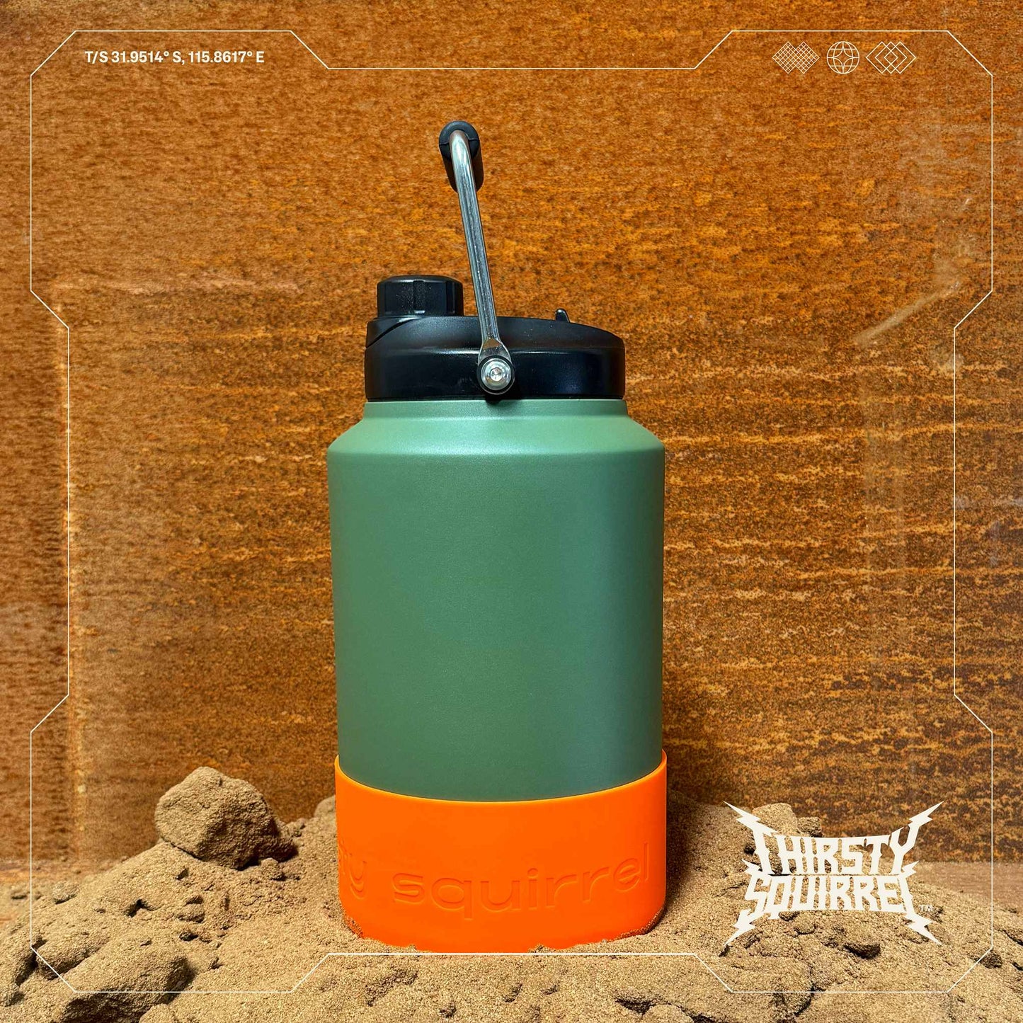 Thirsty Squirrel Water Bottle Green-Orange 3.8L