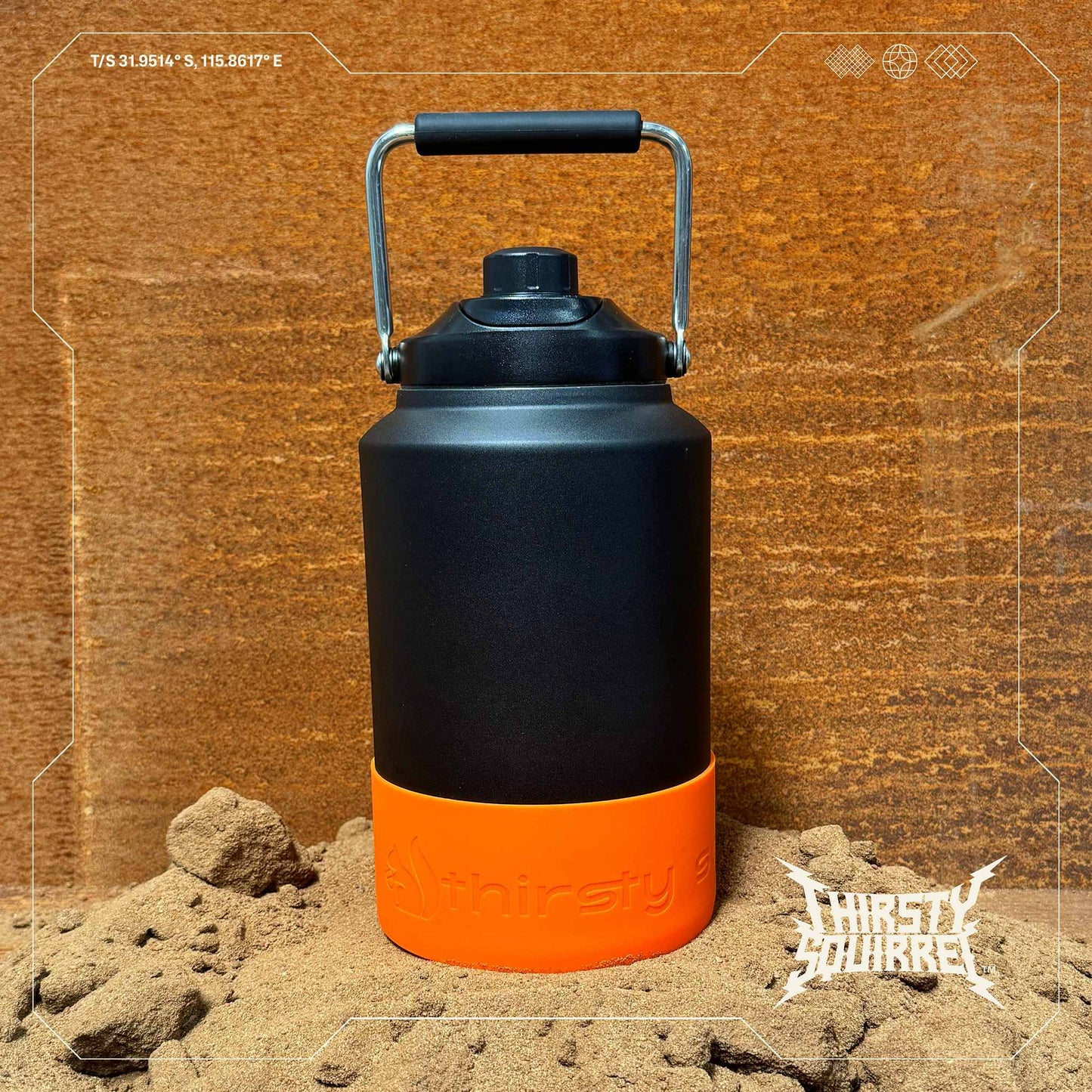 Thirsty Squirrel Water Bottle 3.8L Black Orange Base