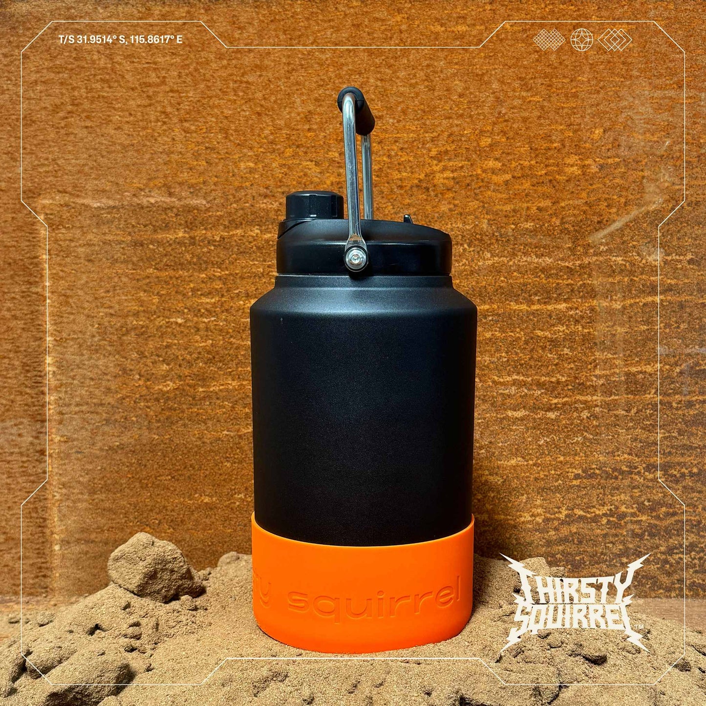 Thirsty Squirrel Water Bottle Black-Orange 3.8L