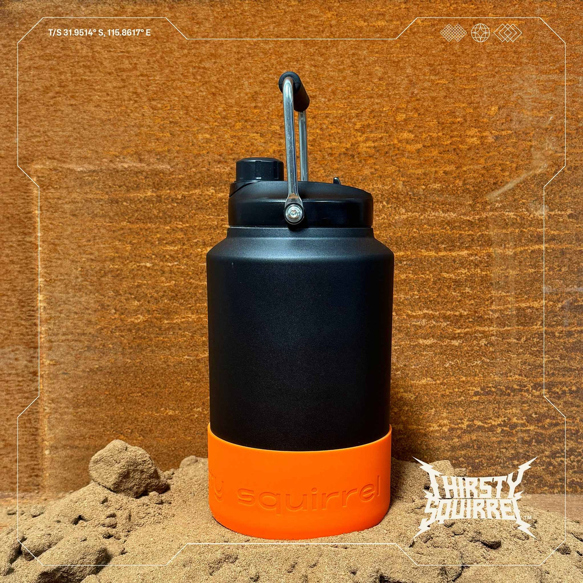 Thirsty Squirrel Water Bottle Black-Orange 3.8L
