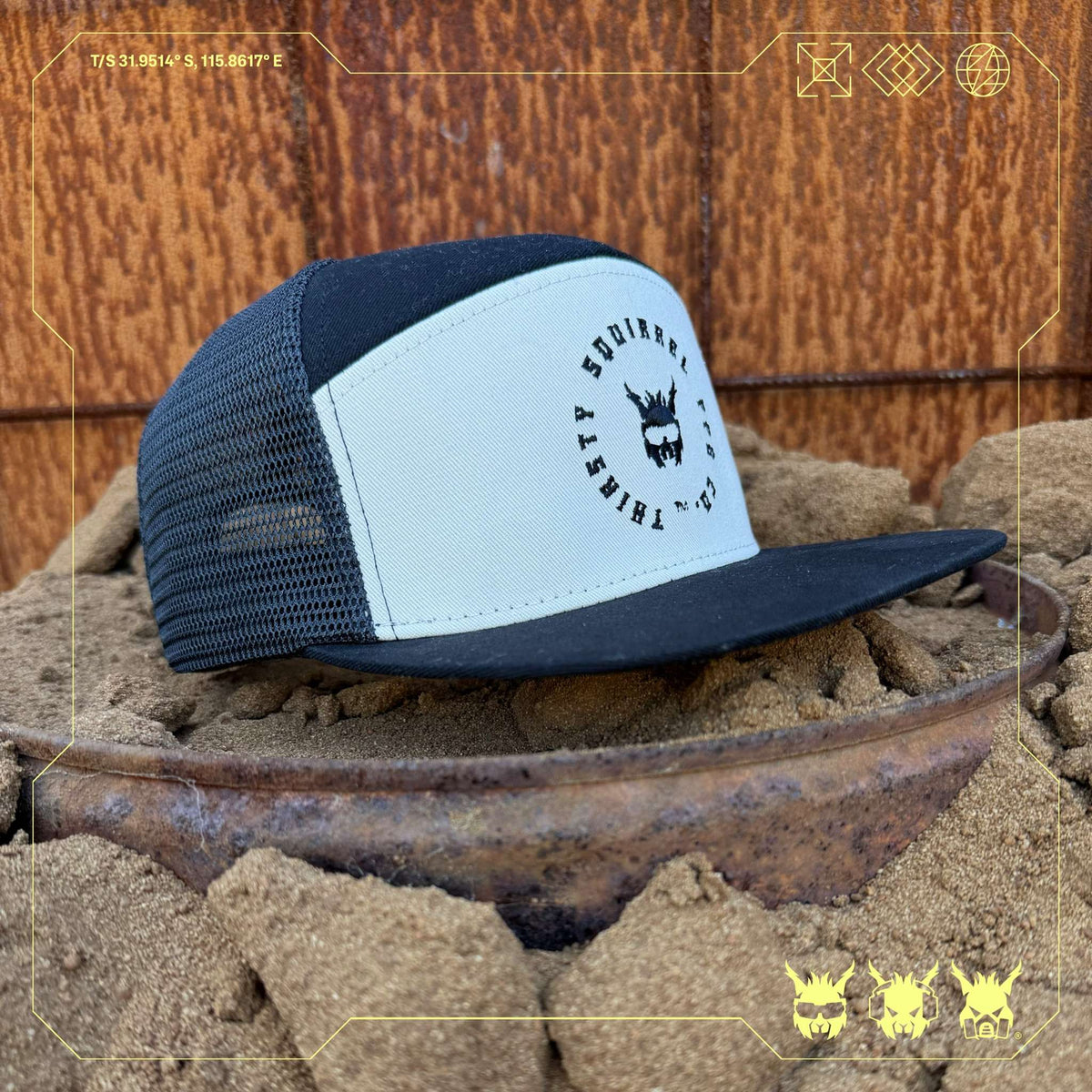 Thirsty Squirrel Black and white Snapback Cap