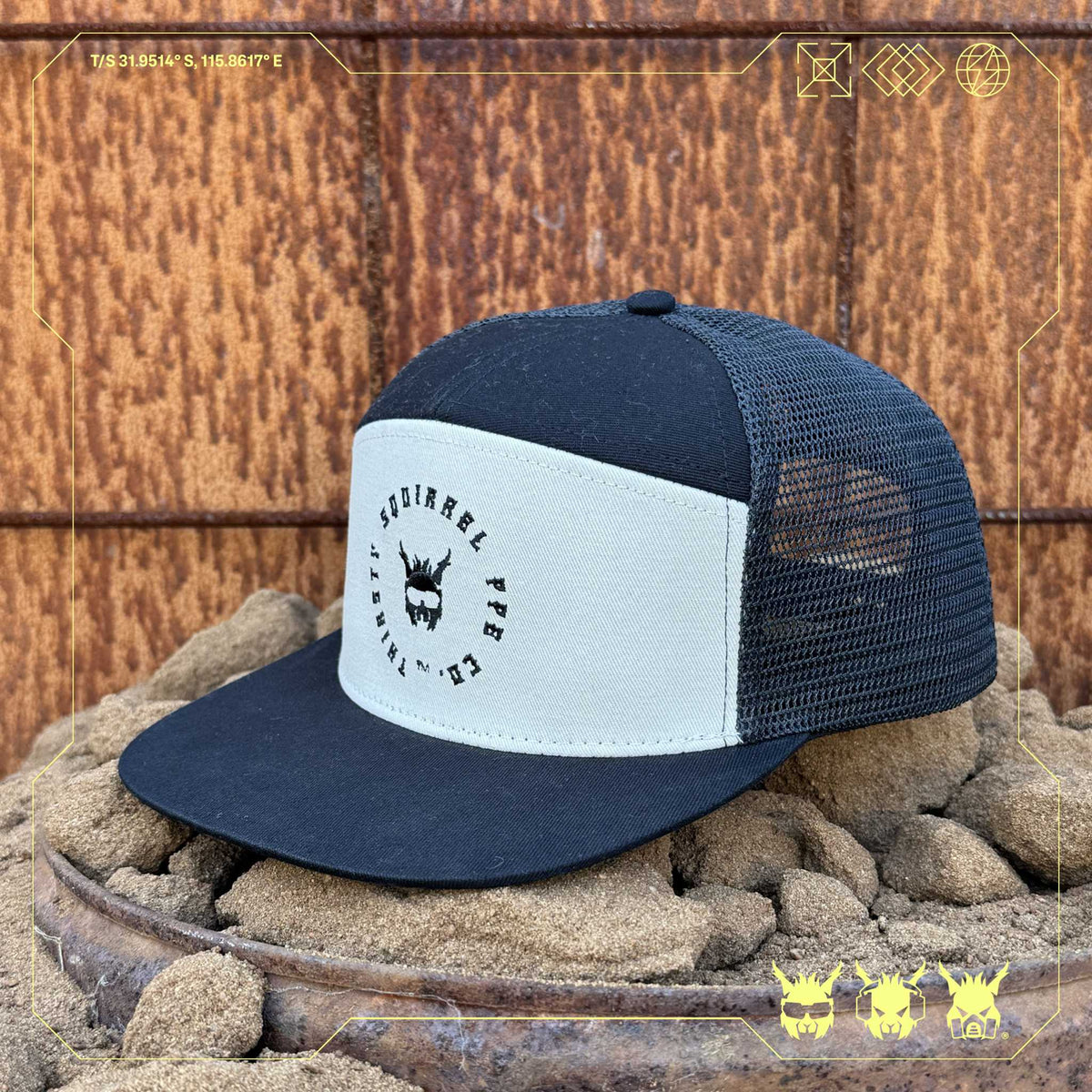 Thirsty Squirrel Black and white Snapback Cap